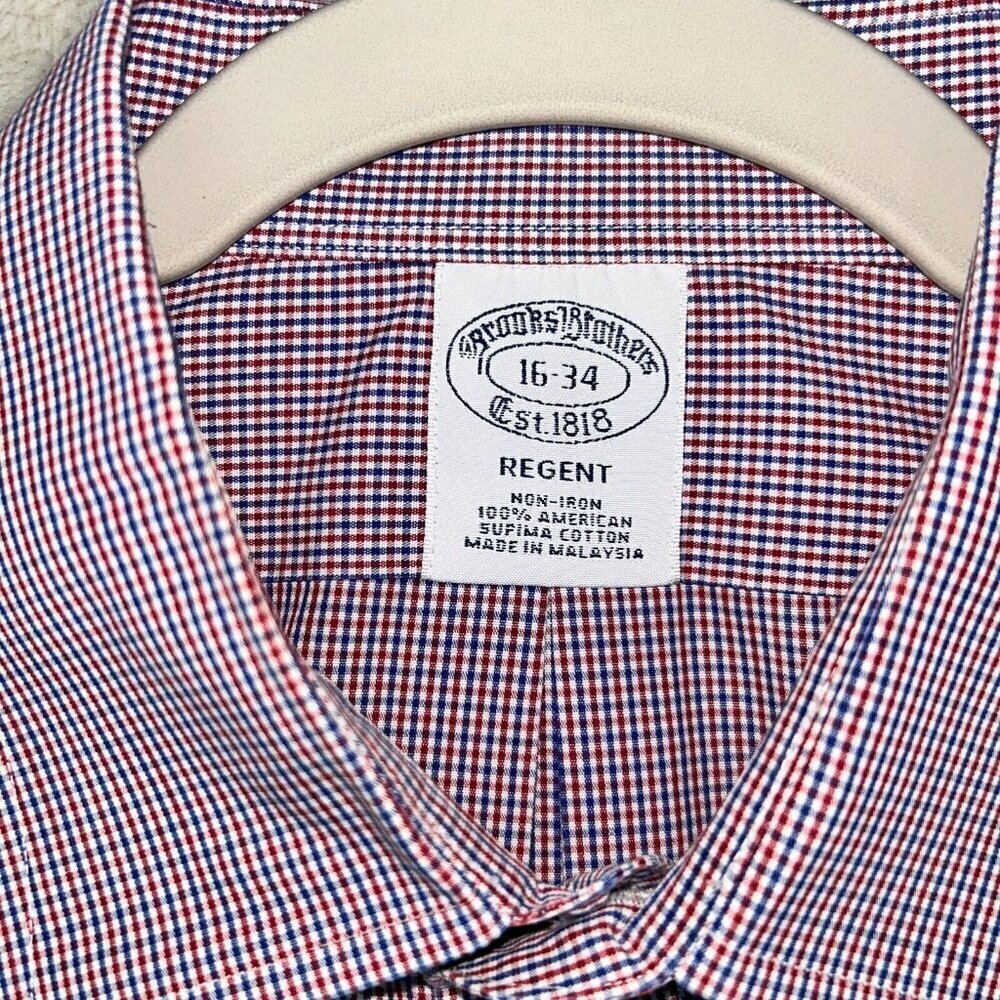 Brooks Brothers Regent Long Sleeve Button Up Dress Shirt Men 16/34 Red Plaid - Picture 5 of 8